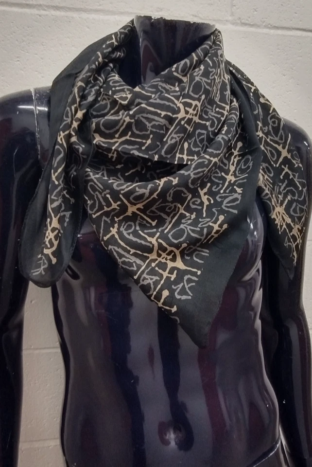 Bufanda negra de seda pura de colección garabato HECHA EN LA INDIA de los años 80 moda de seda unisex Foto 2 de 4