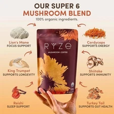 2026 RYZE USDA Organic Mushroom Coffee Blend with 6 Adaptogens NEW