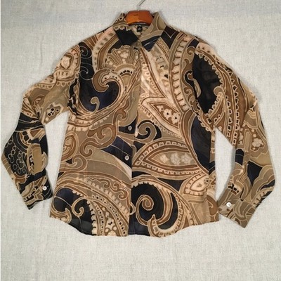 Linda Allard Ellen Tracy Silk Button Front Indigo Blouse NWT Size 6 Office