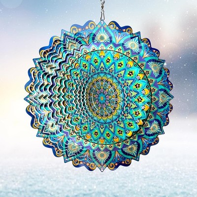 Mandala Peacock Wind Spinner 3D Kinetic Hanging Sculpture Metal Garden Decor