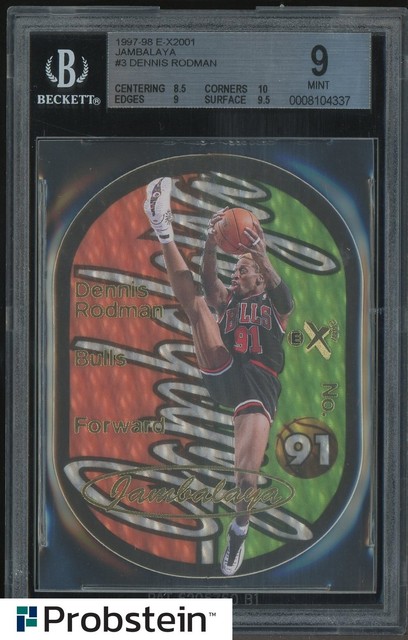 1997-98 Skybox E-X2001 Jambalaya Die-Cut #3 Dennis Rodman Bulls HOF BGS 9 mit 10