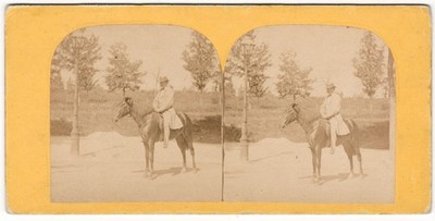 Genre scene Man rider riding horse in a park circa 1865 Stereo photo