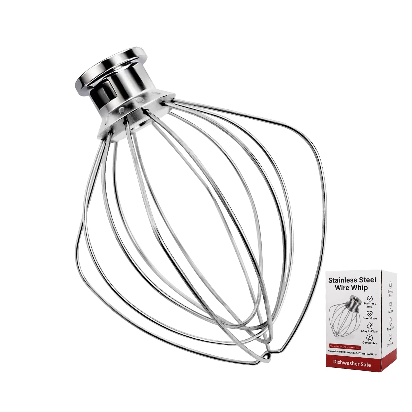 Whole Stainless Steel K45WW Whisk Attachment for KitchenAid 4.5-5 Tilt-Head M...