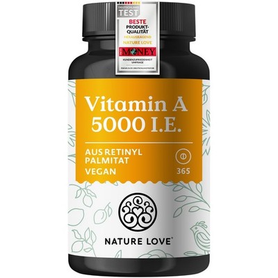 NATURE LOVE  Vegane Vitamin A - 365 Tabletten mit 5.000 IE - für Sehkraft & Haut