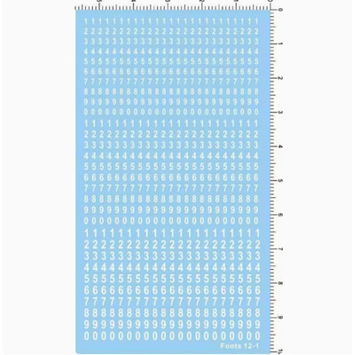 Universal Fonts 12-1 Arial Narrow Numbers Model Kit Water Slide Decal White