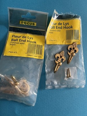 Neu Messing Raffhaken massiv Medium Fleur de Lys Vorhang Seil Set von zwei Packungen