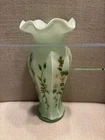 Beautiful Fenton Opaline Green Cased Ruffle Floral Roses Vase