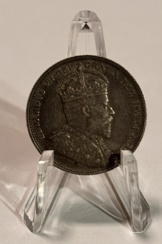 AU DETAILS!! 1909 Canada 25 Cents Silver Coin Edward VII 0.925 Fineness KM#18