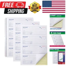 Professional Money and Rent Receipt Book Two Part Carbonless Copy Spiral Boun...