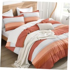Bed Comforter Size Set, 3 Pieces Boho Terracotta Stripe Full Burnt Orange
