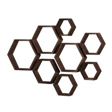 WONFUlity Hexagon Floating Shelves Wood Honeycomb Farmhouse Wall Storage Decor