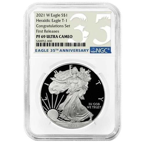 2021-W $1 1-oz T1 Proof American Silver Eagle Congratulations Set NGC PF69UC FR