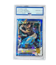 Jackson Merrill Signed Card 2021 Bowman Draft Sapphire BDC-119 Auto PSA 10