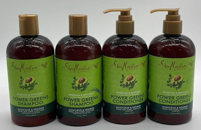 4PC Shea Moisture Power Greens Shampoo & Conditioner Set ~ 13 FL OZ ~ FAST SHIP