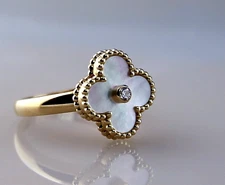 Van Cleef & Arpels Diamond & MOP Alhambra Ring in 18K Yellow Gold Size 7.25