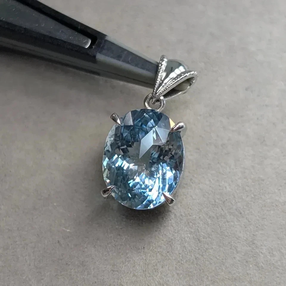 Collar Colgante Aguamarina Natural Corte Ovalado 3.00Ct Oro Blanco Sólido 14K Foto 3 de 4