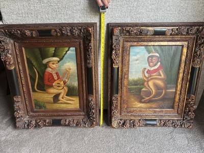 These oil painting depicts a ''Monkey with a Lu