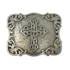 Ladies Cross Filigree Square Silver Belt Buckle