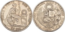Peruana Peru 1 Sol 1871 Silber 24,9 g Original M&uuml;nze #LL134