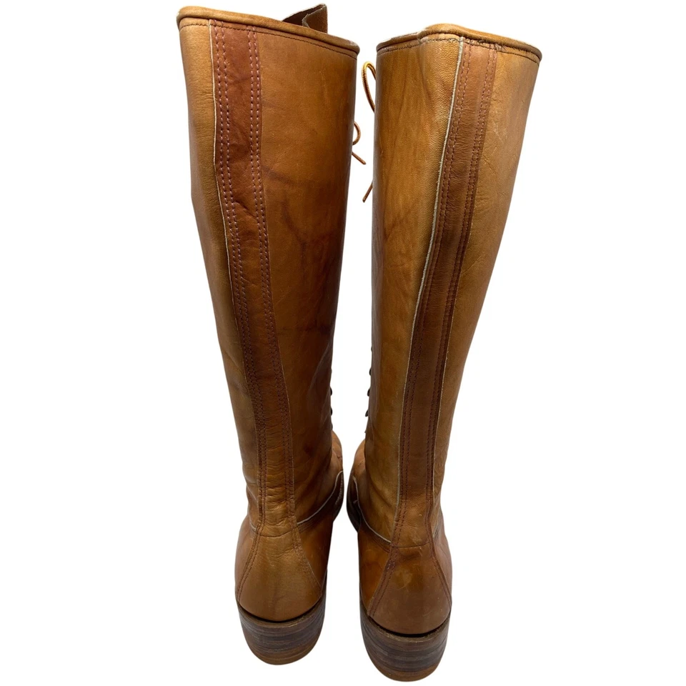 Botas Frye Vintage Años 70 Cuero Marrón Hasta la Rodilla Campus Con Cordones Para Mujer Talla 7 Foto 4 de 4