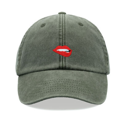 Baseballmütze rote Lippen beißen Vintage gewaschen Unisex Papa lustig Muttertag Mama