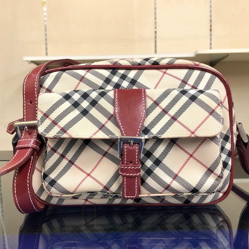Auth Burberry Shoulder Bag Check pattern Crossbody Blue Label Canvas Leather
