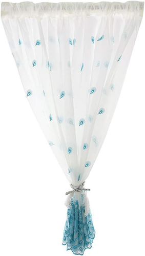 1Pc Peacock Embroidery Sheer Curtain, Window Voile Drapes Soft Valance Panel Bed