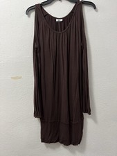 Beach Time Lascana Brown Stretch Cold Shoulder Long Sleeve Cover Up Dress Size S
