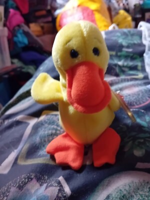 Ty Beanie Babys Quackers The Duck, kleines Plüschtier, brandneu mit Etikett