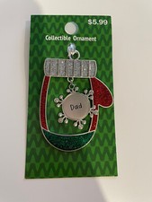 NWT Christmas Ornament Dad Mitten Red Green Silver Glitter 2.75" x 2.25" Holiday