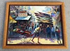 Listed Artist NG YING (20th c) "Street scene" Impressionist Oil Painting/ Canvas
