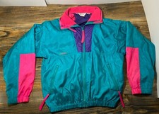 Vtg Columbia Windbreaker Fleece Men Medium Intertrainer Ski Radial Sleeve Neon