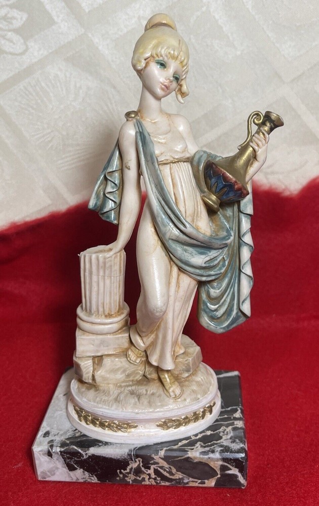 Italy Figurine Lady With Vase On Carrara Marble Base Made in Italy Depose