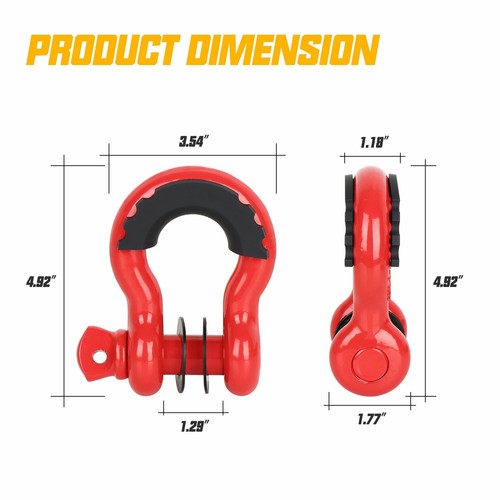 4PCS 3/4" Strength Shackle D-Ring Set For Tow Strap Winch Offroad Jeep SUV Truck - Picture 2 of 8