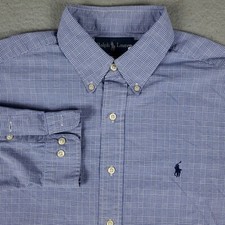 Ralph Lauren Shirt Mens Size 16 Blue Plaid Pony Dress Button Up Long Sleeve
