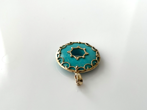 Turquoise Pendant 9ct Gold Turquoise Donut Gold Pendant with Clip Bail - 第 10/20 張圖片