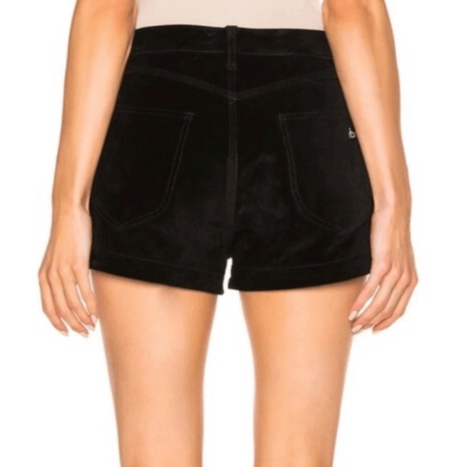 Pantalones Cortos Rag & Bone Lou Gamuza Cuero Abotonados Tiro Alto Negros Talla 26 Foto 4 de 4