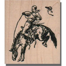 Mounted Rubber Stamp, Cowboy On Horse, Rodeo, Man Bronc Riding Horse Western Hat