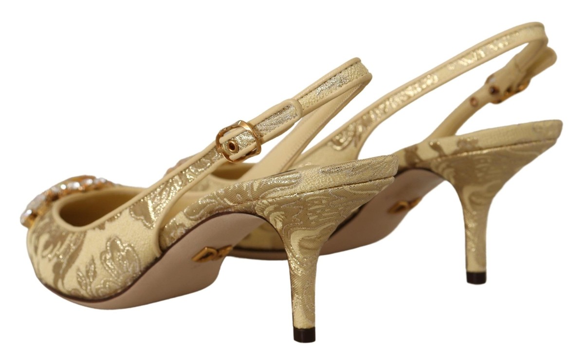 【DOCE & GABBANA】 ゴールド ウェッジサンダル　✨極美品✨ DOLCE & GABBANA Shell Crystal Pearl Strap Sandals Gold