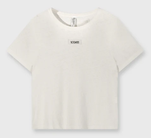 10 Days - short sleeve t-shirt small linen cotton ecru M = 38/40 - new