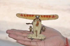 Vintage Fine Litho The Loop C.K Trademark Airplane Wind Up Tin Toy, Japan