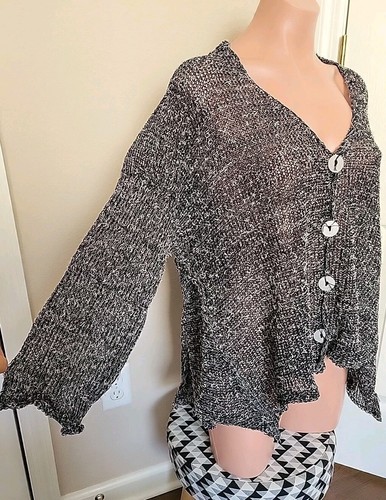 Skifo Internation Black Cardigan Sweater Lagenlook Artsy Boho L XL Linen Blend - Picture 3 of 15