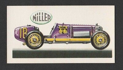 Original 1960s UK Trade Card featuring Miller Front Wheel Supercharged Car 