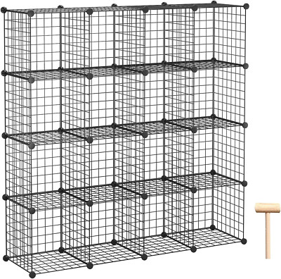 Modular Wire Cube Storage Organizer - 16 Bins, Black, 48.4 L x 12.4 W x 48.4 H