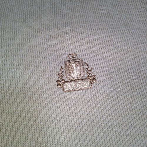 L Mens Large sweater Izod Beige Cotton Blend Collared Long Sleeve Embroider - Picture 5 of 6