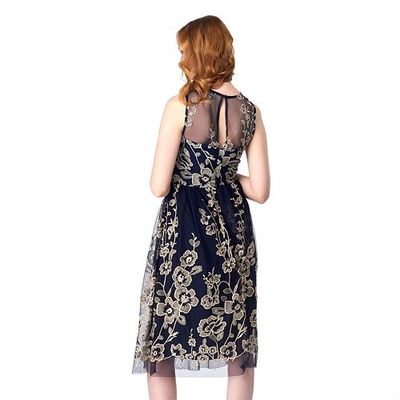 Beige by eci Black Taupe-Gold Embroidered Mesh Cocktail Social Dress 6 $130 