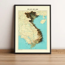 Vietnam Map, Vietnam 2D Relief Map, Vietnam Vintage Map - 2D Flat