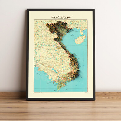 Vietnam Map, Vietnam 2D Relief Map, Vietnam Vintage Map - 2D Flat