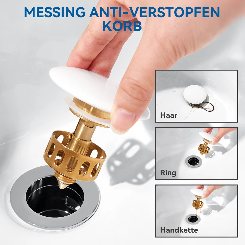 Sifon Siphon Pop Up Ablaufventil Waschbecken Keramik Ablaufgarnitur Waschtisch - Bild 3 von 4