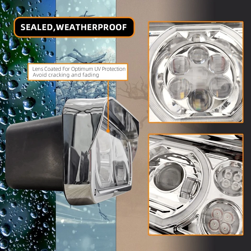 PAIR Full LED HEADLIGHTS Peterbilt 379 357 KENWORTH W900 WESTERN STAR 4800 - Image 3 of 4